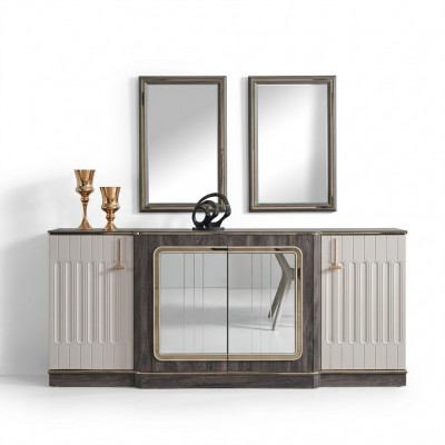 Moderne Säitenduer mat 2x Spigelen Designer Wunnzëmmer Miwwelen Holz Kommode
