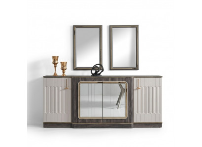 Moderne Säitenduer mat 2x Spigelen Designer Wunnzëmmer Miwwelen Holz Kommode