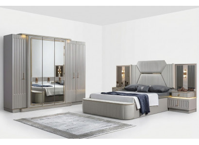 Designer Miwwelen 4-deeleche Schlofzëmmer Set Bett 2x Nuesschtësch Schaf Nei