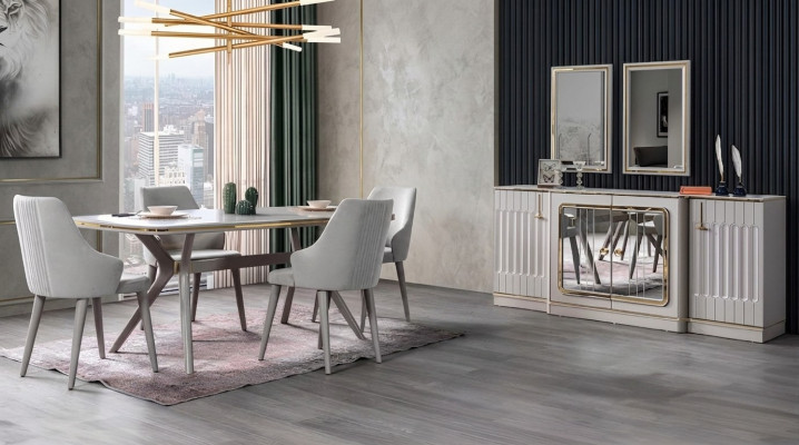 Iesszëmmer Set Garnitur Sideboard mat 2x Spigel Dësch 6x Stull 10tlg.