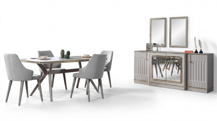 Iesszëmmer Set Garnitur Sideboard mat 2x Spigel Dësch 6x Stull 10tlg.