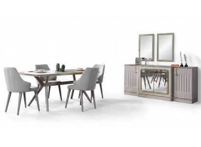 Iesszëmmer Set Garnitur Sideboard mat 2x Spigel Dësch 6x Stull 10tlg.