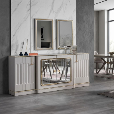 Modern Sideboard mat 2x Spigelen, Designer Luxus Wunnzëmmer Miwwelen Kommode