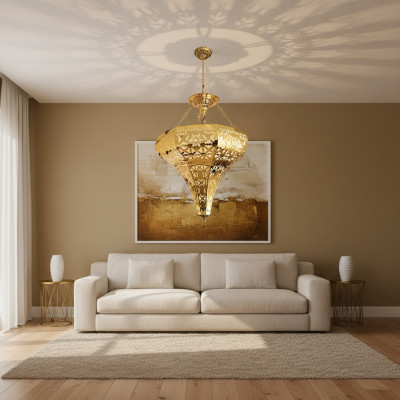 E Plafongsliicht Eng gëllenen Hänklampe Wunnzëmmer Luxus Luucht Luucht