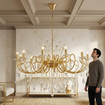 Kronleuchter Luucht Lampe Wunnzëmmer Goldglas Luxus Plafongsluucht Luuchten
