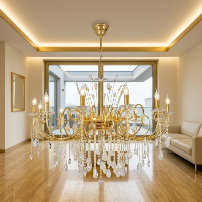 Kronleuchter Luucht Lampe Wunnzëmmer Goldglas Luxus Plafongsluucht Luuchten