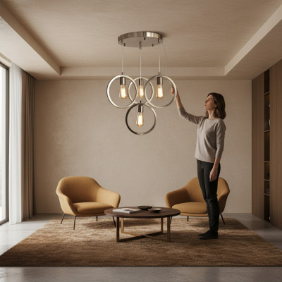 Deckenluucht modern Hänkluucht Wunnzëmmer Luxus Mattchrom 35x70