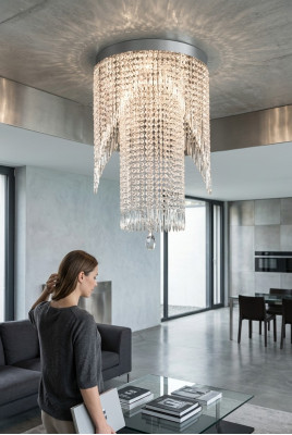 Kronleuchter aus verchromtem Edelstahl ass perfekt fir Är Wunnzëmmer Lampe Beliichtung.