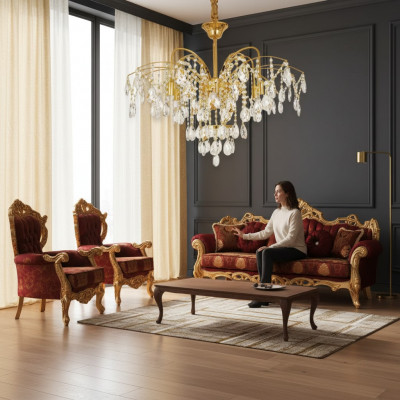 Franséische Gold-Kronleuchter am Wunnzëmmer Luucht luxuriéis Luuchten