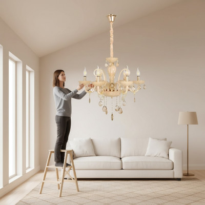 Deckenluucht Modern Wunnzëmmer mat luxuriéisem Glasglanz Luucht Luucht.
