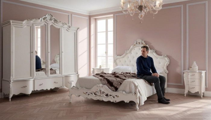 Wäisst Schlofkummer Set Klassesch Bett 2x Nuetsdëscher Kleederschaf
