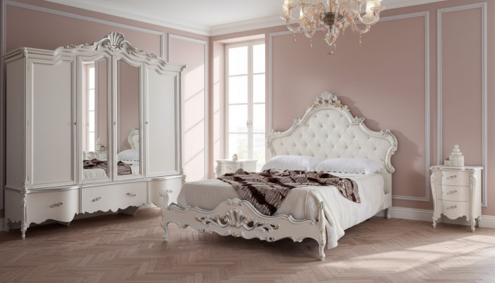 Wäisst Schlofkummer Set Klassesch Bett 2x Nuetsdëscher Kleederschaf