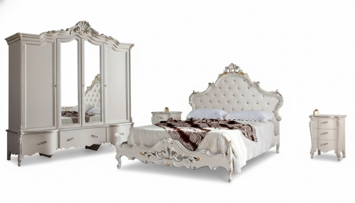 Wäisst Schlofkummer Set Klassesch Bett 2x Nuetsdëscher Kleederschaf