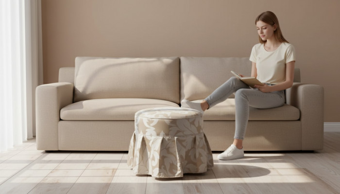 Grau Luxus Foussocker Ronn Polstermöbel Textil Sëtzocker Ottoman.