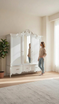 Wäisse Kleederschaf Massivholz Miwwelen Schlofzëmmer Designer Glasdieren