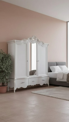 Wäisse Kleederschaf Massivholz Miwwelen Schlofzëmmer Designer Glasdieren