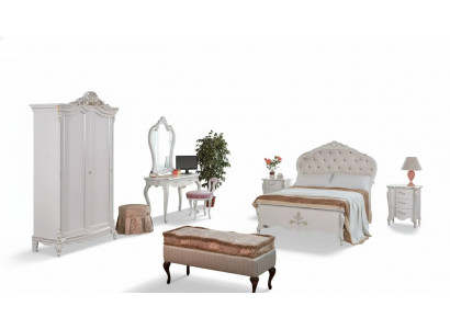 Komplett Schlofzëmmer Set Bett Nuetsdëscher Kleederschaf Hocker 8 Deeler