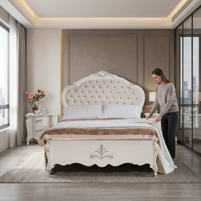 Design Bett 120x200cm Chesterfield Holz-Bett Betten Hotelzëmmer Bestietnes