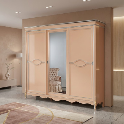Beige Schlofzëmmer Kleederschaf 3-diereg Massivholzmëttelen Klassesch