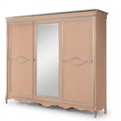 Beige Schlofzëmmer Kleederschaf 3-diereg Massivholzmëttelen Klassesch
