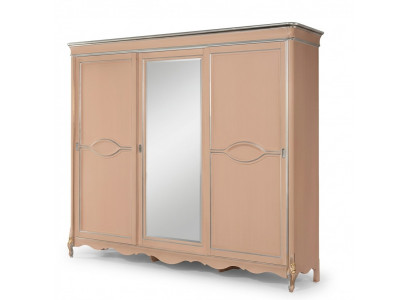 Beige Schlofzëmmer Kleederschaf 3-diereg Massivholzmëttelen Klassesch