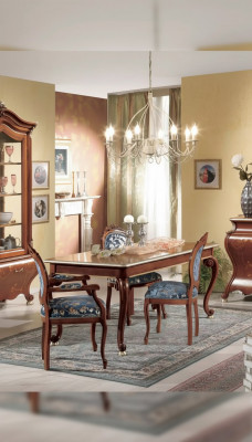 Klassesch Iesszëmmer Set Luxus Dësch 2x Armlehnestill Holz Grupp 5tlg