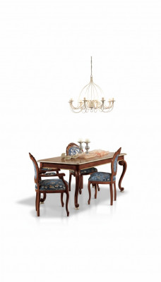 Klassesch Iesszëmmer Set Luxus Dësch 2x Armlehnestill Holz Grupp 5tlg