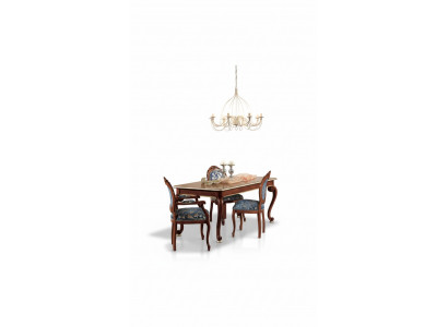 Klassesch Iesszëmmer Set Luxus Dësch 2x Armlehnestill Holz Grupp 5tlg