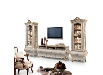 Klassesch Wunnzëmmer Wohnwand Schief Vitrine Luxus Set Holzmöbler 3 Deeler