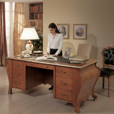 Büroschreif klassescht Design Schreifdësch aus brongem Holz Dësch Mëbelen