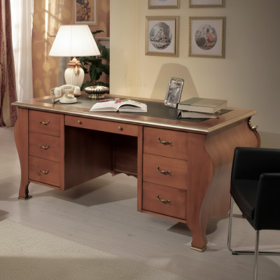 Büroschreif klassescht Design Schreifdësch aus brongem Holz Dësch Mëbelen