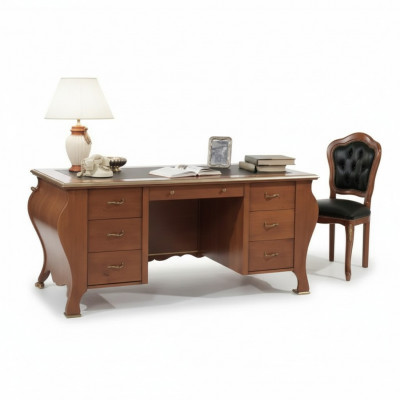 Büroschreif klassescht Design Schreifdësch aus brongem Holz Dësch Mëbelen