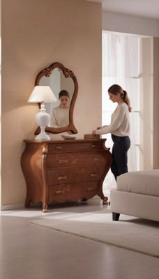 Schlofzëmmer Spigel Kommode Holz Klassescht Design Luxus Braun Neit
