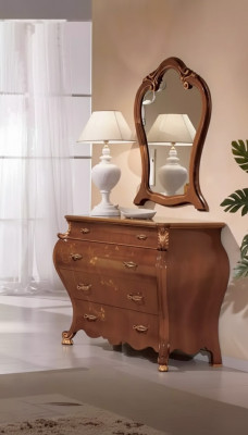 Schlofzëmmer Spigel Kommode Holz Klassescht Design Luxus Braun Neit