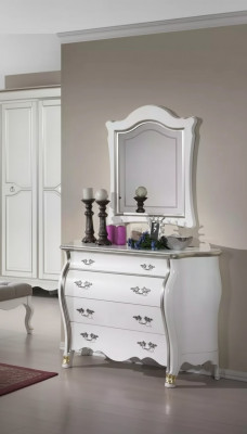 Komplett hëlze Commode mat Spigel klassesch Miwweldekoratioun 2tlg
