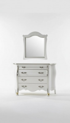Komplett hëlze Commode mat Spigel klassesch Miwweldekoratioun 2tlg
