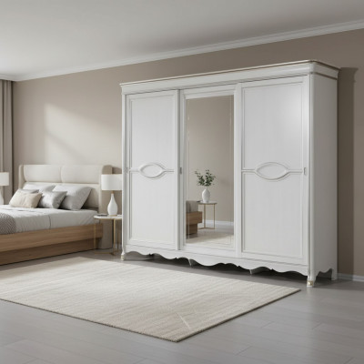 Wäissen Klassesche Kleederschaf Spigeldier Schlofzëmmer Miwwel Design