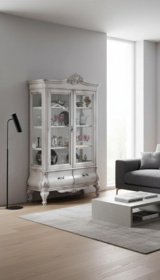 Holz Vitrine wäiss Sideboard Design Schief Italienesch Miwwelen Schaf