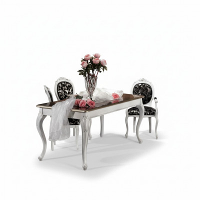 Design Iesszëmmer Holzmiwwel 4x Stull wäiss Dësch Iessgrupp Iessgeschir Set 5 Deeler.