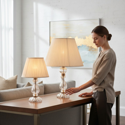 Wäiss Transparent Dëschtlampe Antik Stil Krounluchter Kristall Luucht