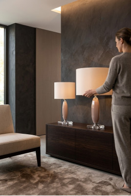 Dëschlampe beige Kristall Luuchter klassesch Dëschschiermliicht nei