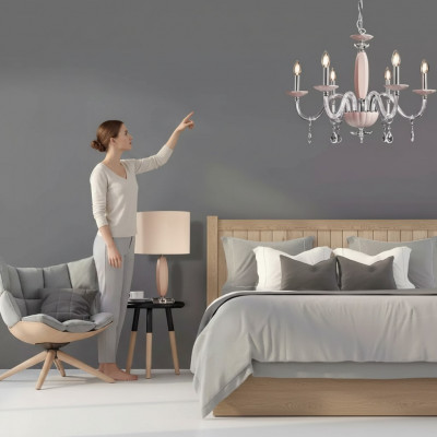 Stilvoll modern beige hänkend Deckenluucht mat 6x Glühbirnen nei