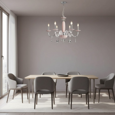Stilvoll modern beige hänkend Deckenluucht mat 6x Glühbirnen nei