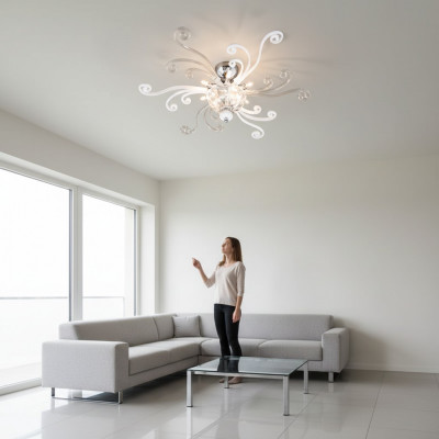 Luxus Plafongsliichter Wäiss Krouneliichter Plafongslamp Lusterc Kristalllamp