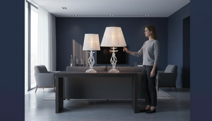 Designer Kristall Wäiss Stäilamp Kräizluchter Antik Stil Dëscht Lamp.