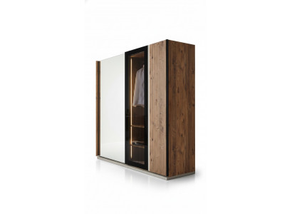 Moderne Kleederschaf Luxus Holz Schief Glas stilvoll Schlofzëmmer