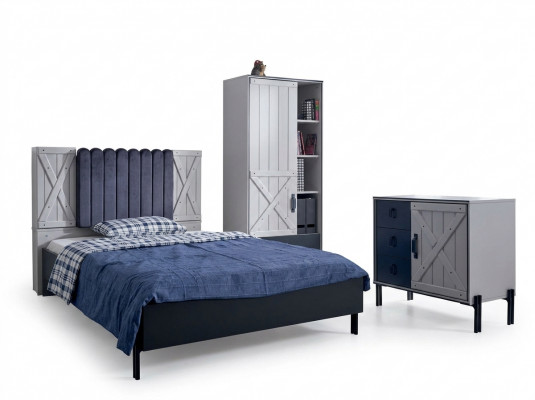Luxus Modern Blo Schlofkummersaz Bett Kommode Bicherregal Holz Nei 3 Deeler