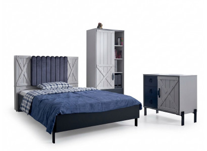 Luxus Modern Blo Schlofkummersaz Bett Kommode Bicherregal Holz Nei 3 Deeler