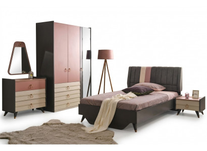 Luxus Schlofkummer Set Bett Nuetsdësch Kleederschaf Kommode Spigel nei
