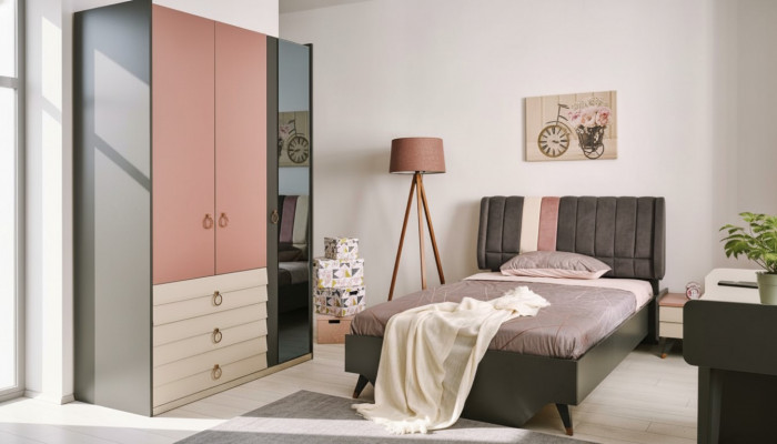 Schlofkummer Set Bett Nuetsdësch Kleederschaf Modern Luxus Setra Set